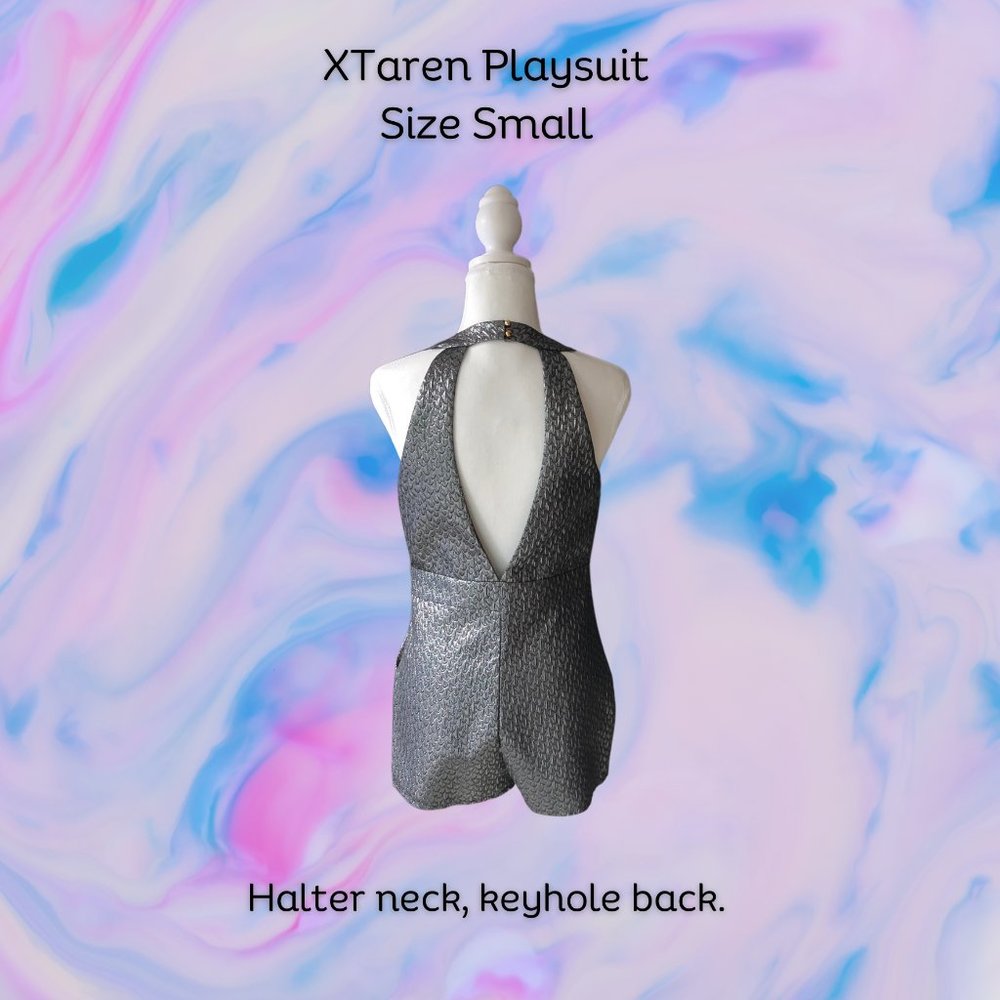 Gorgeous silver. self embossed playsuit. Size Small. - Picture 2 of 7